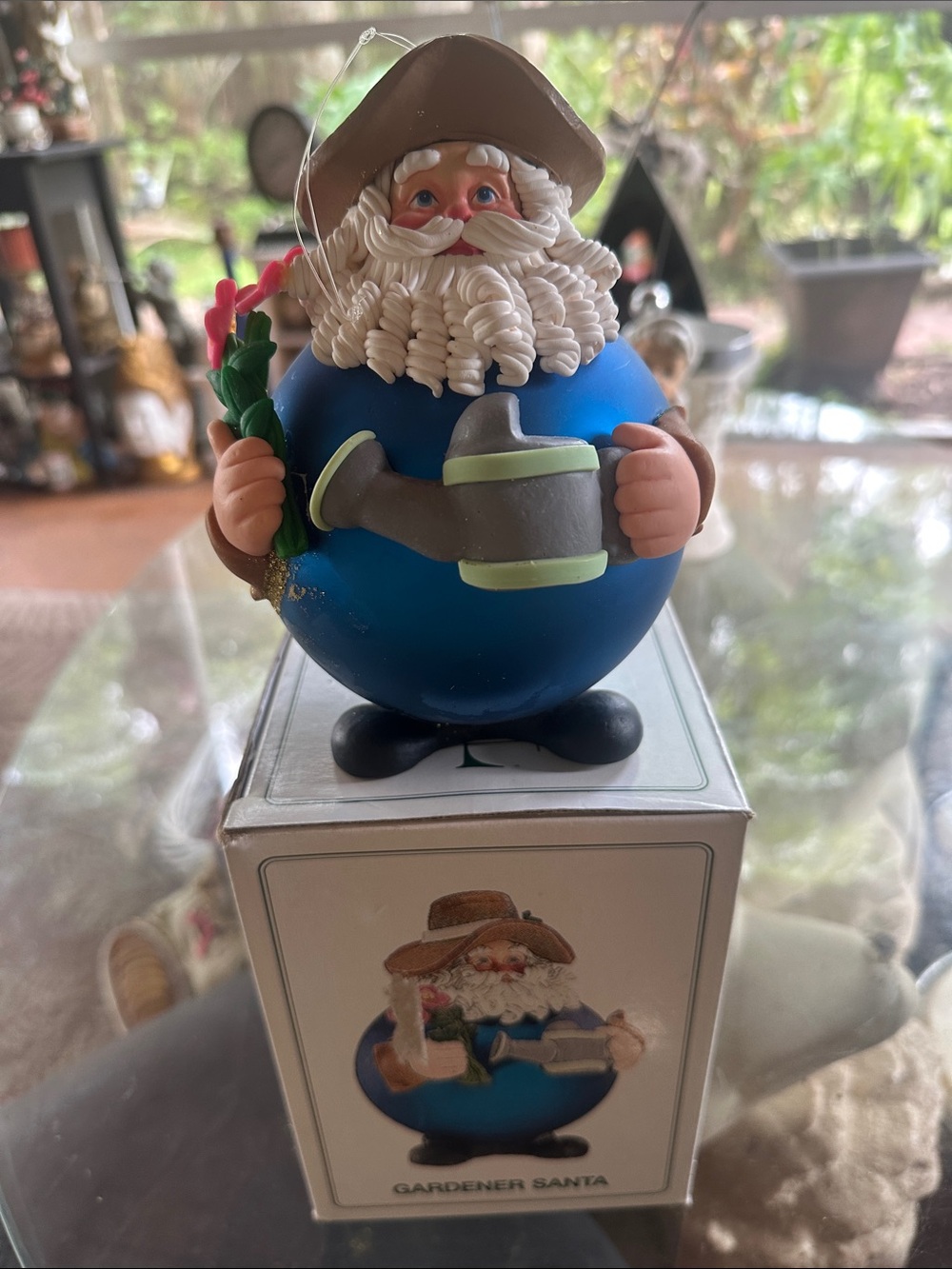 Gardener Santa Ornament in Blue